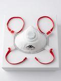 N95 mask with red straps on a white background